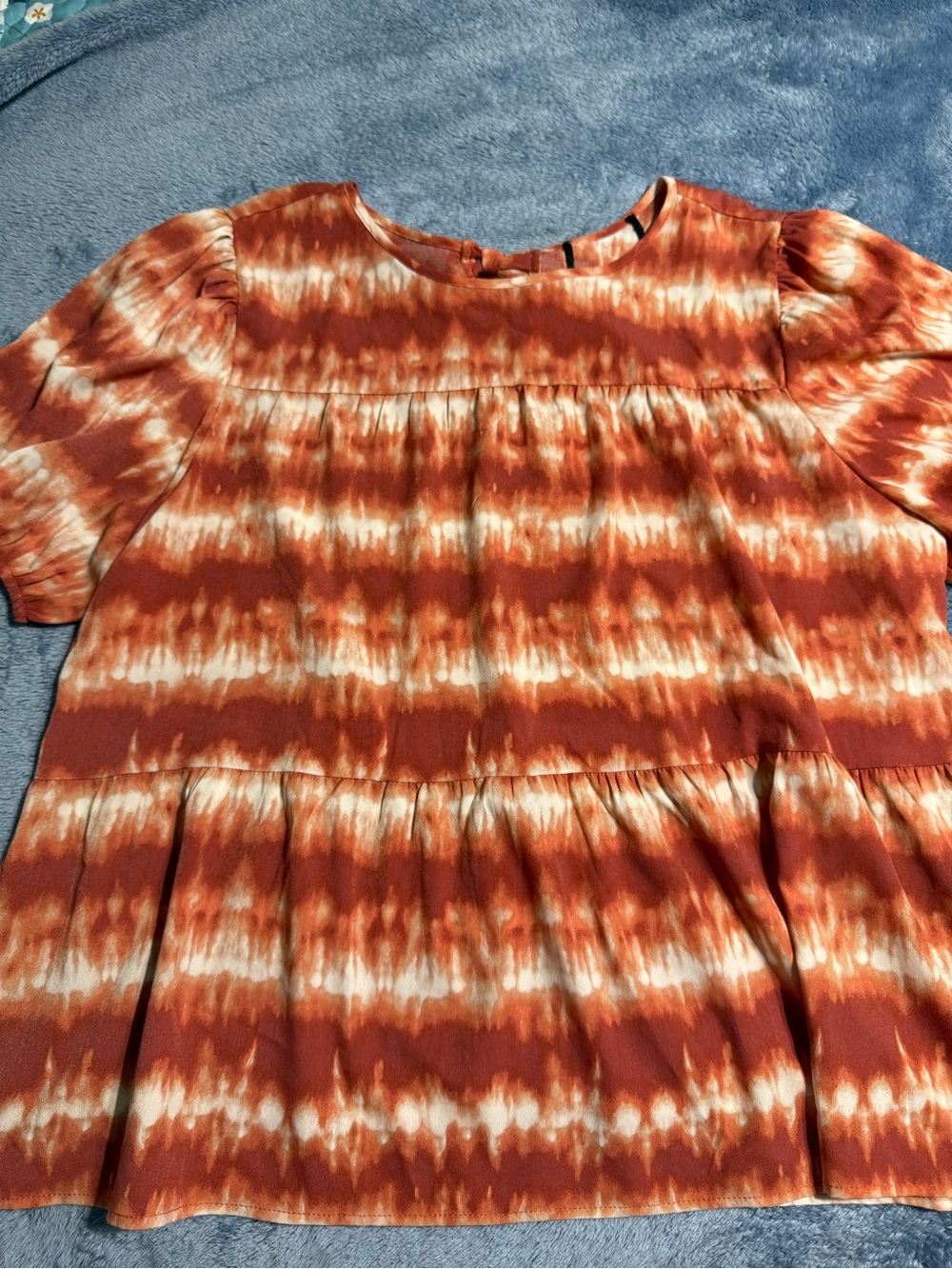 Tie-Dye Rust Short-Sleeve Peasant Top